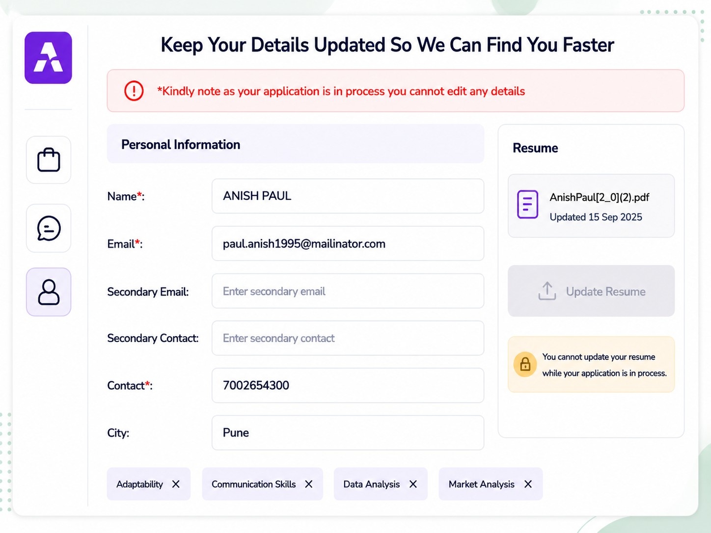 Candidate Profile Updation